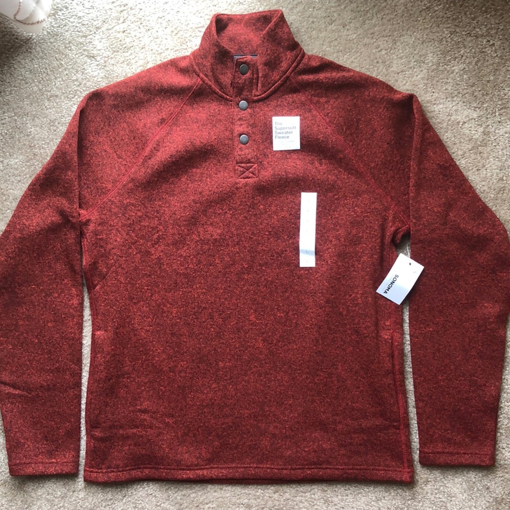 SONOMA Men’s Large Super Soft Fleece Sweater Burgundy 1/4 Button Long Sleeve NWT